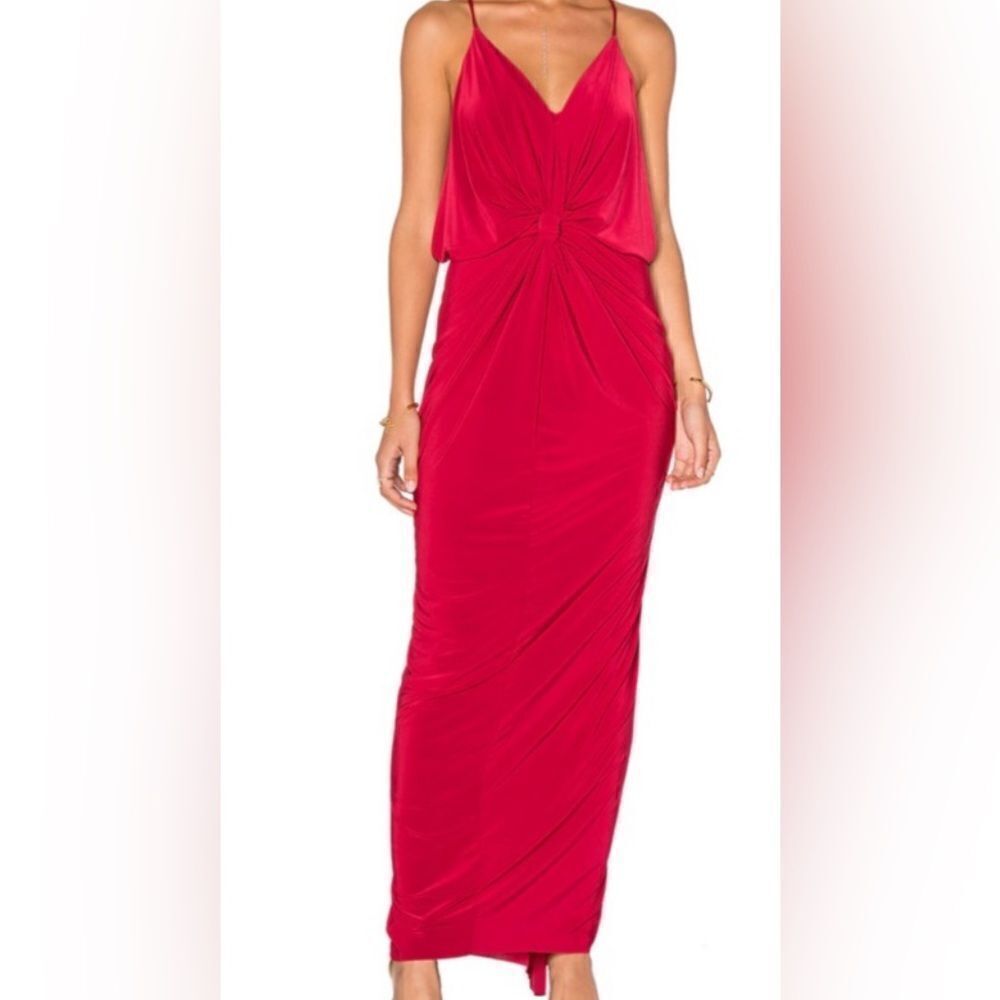 MISA Los Angeles Domino Twist Front Maxi Dress Red